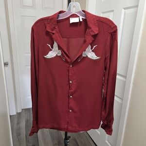 ASOS Red Button-down Shirt with Embroidery